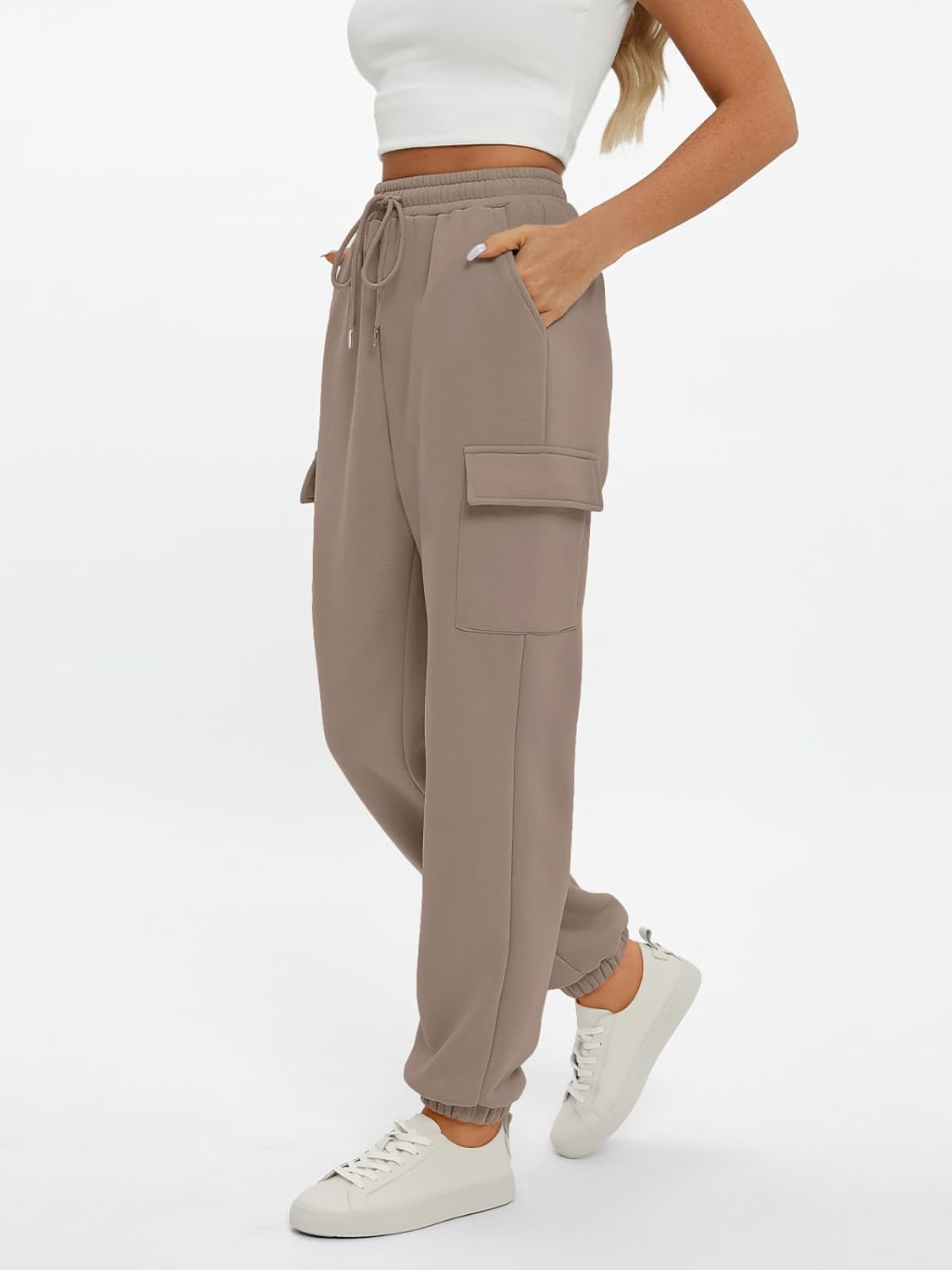 2025 Women's Cargo Joggers - Fleece Lined Baggy Sweatpants with Pockets Fall - Picture 41 of 55