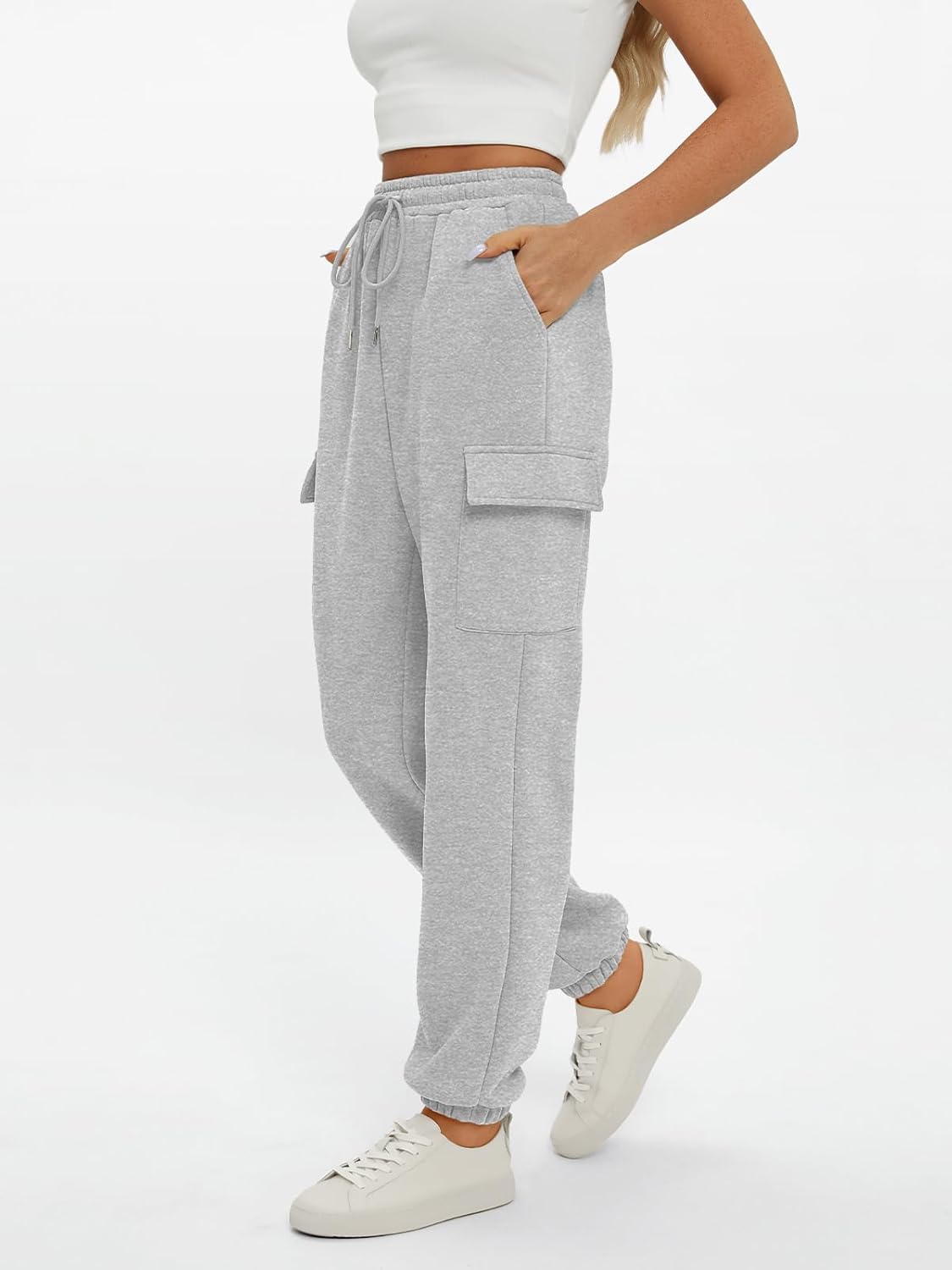 2025 Women's Cargo Joggers - Fleece Lined Baggy Sweatpants with Pockets Fall - Picture 45 of 55