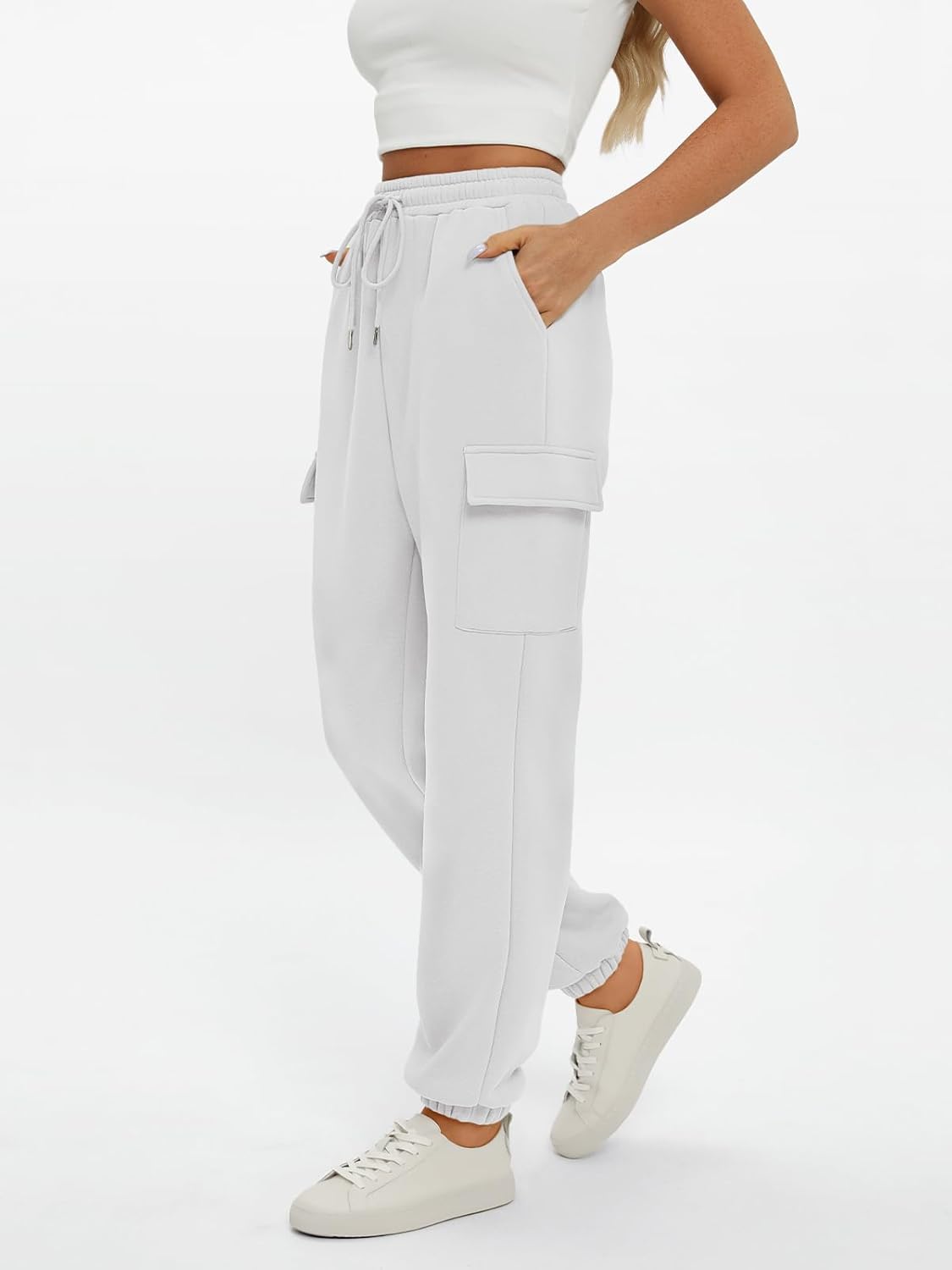 2025 Women's Cargo Joggers - Fleece Lined Baggy Sweatpants with Pockets Fall - Picture 49 of 55