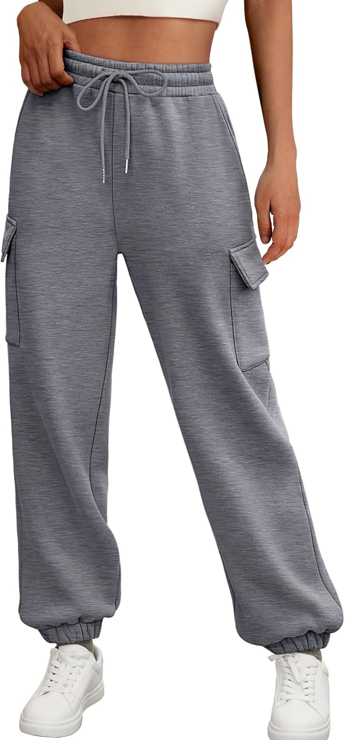 2025 Women's Cargo Joggers - Fleece Lined Baggy Sweatpants with Pockets Fall - Picture 52 of 55