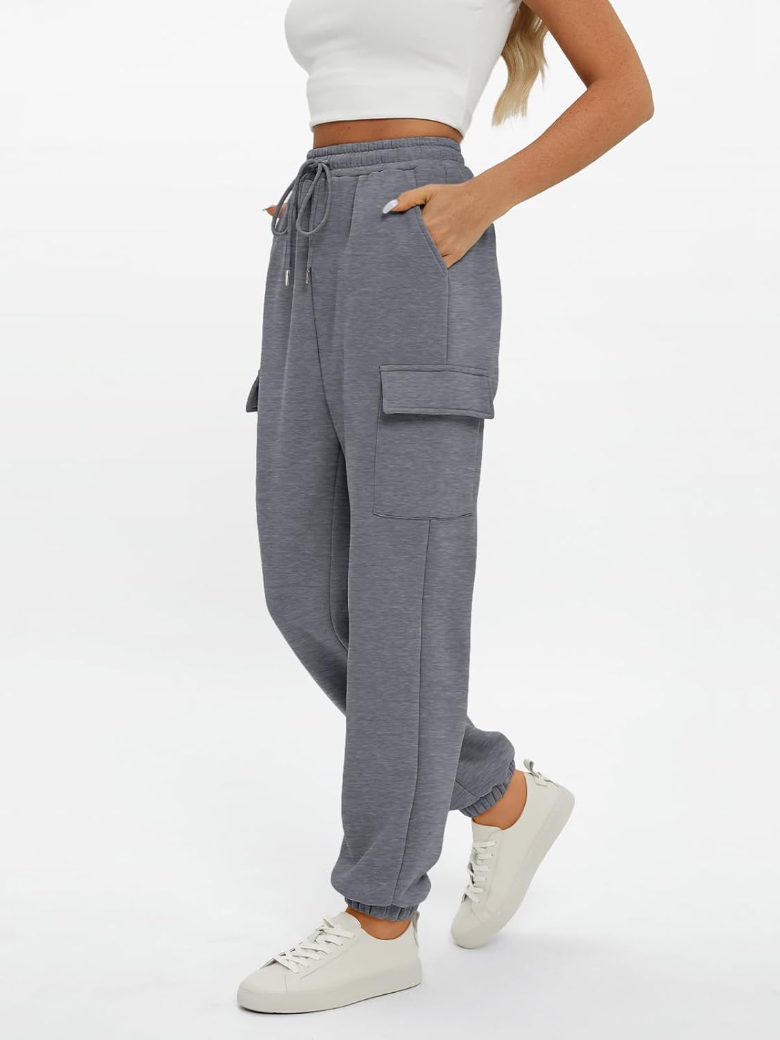 2025 Women's Cargo Joggers - Fleece Lined Baggy Sweatpants with Pockets Fall - Picture 53 of 55