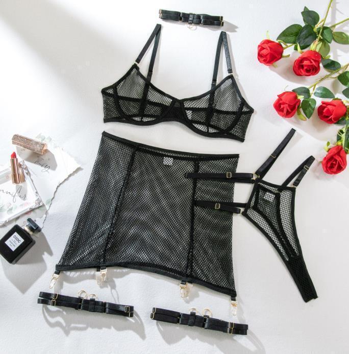 Damen Fun Unterwäsche Perspektive Sexy Netz Raffung Hochwertig Vier Stück - Bild 7 von 17