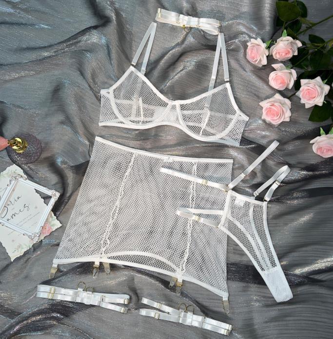 Damen Fun Unterwäsche Perspektive Sexy Netz Raffung Hochwertig Vier Stück - Bild 9 von 17