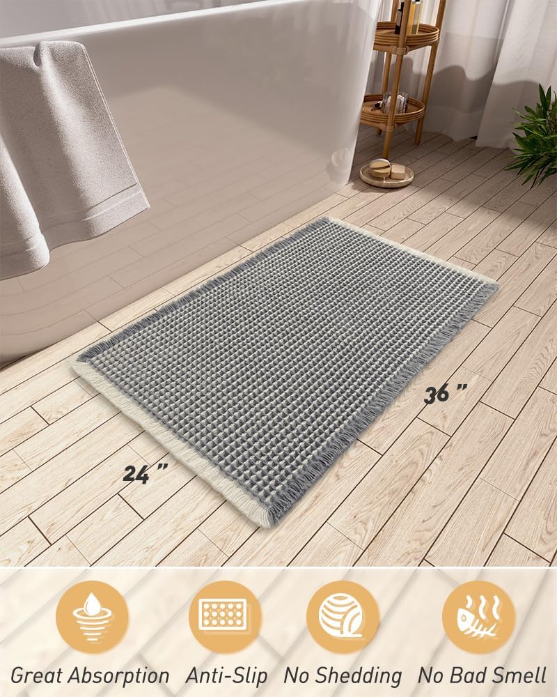 2025 Waffle Bath Mat - Non-Slip Super Absorbent Machine Washable Bathroom Rug - Picture 26 of 199