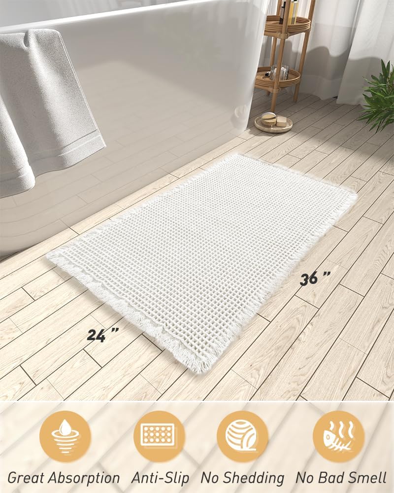 2025 Waffle Bath Mat - Non-Slip Super Absorbent Machine Washable Bathroom Rug - Picture 108 of 199