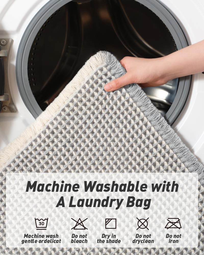 2025 Waffle Bath Mat - Non-Slip Super Absorbent Machine Washable Bathroom Rug - Picture 134 of 199