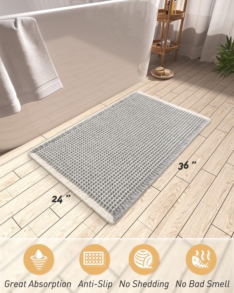 2025 Waffle Bath Mat - Non-Slip Super Absorbent Machine Washable Bathroom Rug - Picture 138 of 199