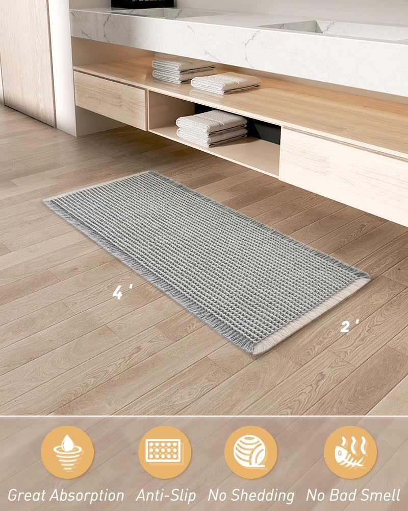 2025 Waffle Bath Mat - Non-Slip Super Absorbent Machine Washable Bathroom Rug - Picture 141 of 199