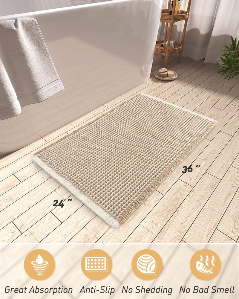 2025 Waffle Bath Mat - Non-Slip Super Absorbent Machine Washable Bathroom Rug - Picture 152 of 199