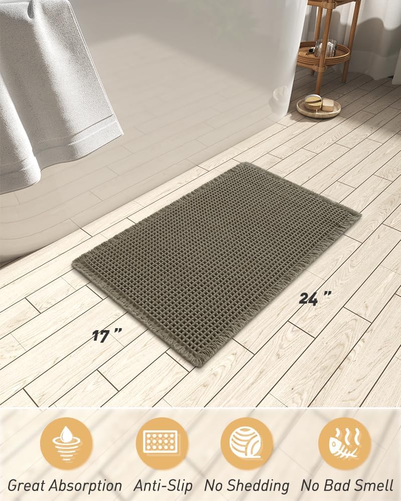 2025 Waffle Bath Mat - Non-Slip Super Absorbent Machine Washable Bathroom Rug - Picture 163 of 199