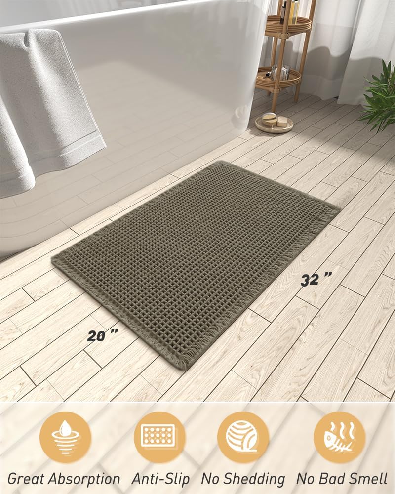 2025 Waffle Bath Mat - Non-Slip Super Absorbent Machine Washable Bathroom Rug - Picture 164 of 199