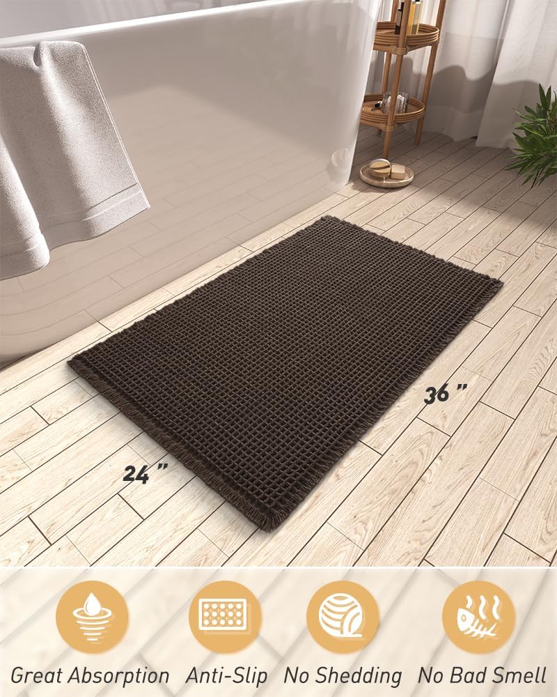 2025 Waffle Bath Mat - Non-Slip Super Absorbent Machine Washable Bathroom Rug - Picture 177 of 199