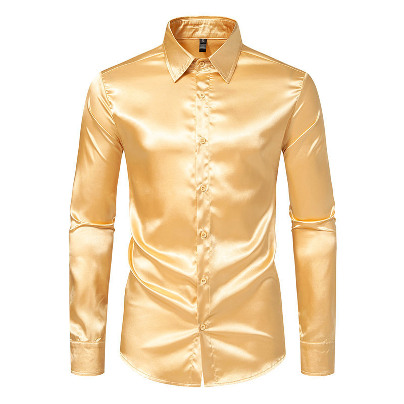 Herren Schwarz Satin Luxus Oberhemden Männer Smoking Hemd Slim Fit Hochzeit Party - Bild 9 von 12