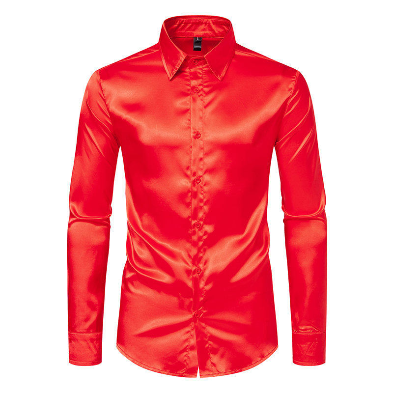 Herren Schwarz Satin Luxus Oberhemden Männer Smoking Hemd Slim Fit Hochzeit Party - Bild 10 von 12
