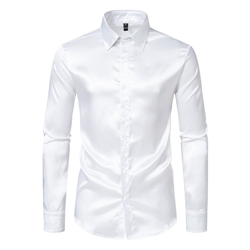 Herren Schwarz Satin Luxus Oberhemden Männer Smoking Hemd Slim Fit Hochzeit Party - Bild 12 von 12