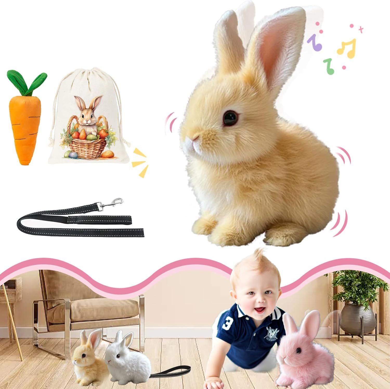 Bunby My Realistic Bunny Spielzeug Interaktiv Springen Zucken Und Schütteln Ohren Spielzeug - Bild 13 von 15