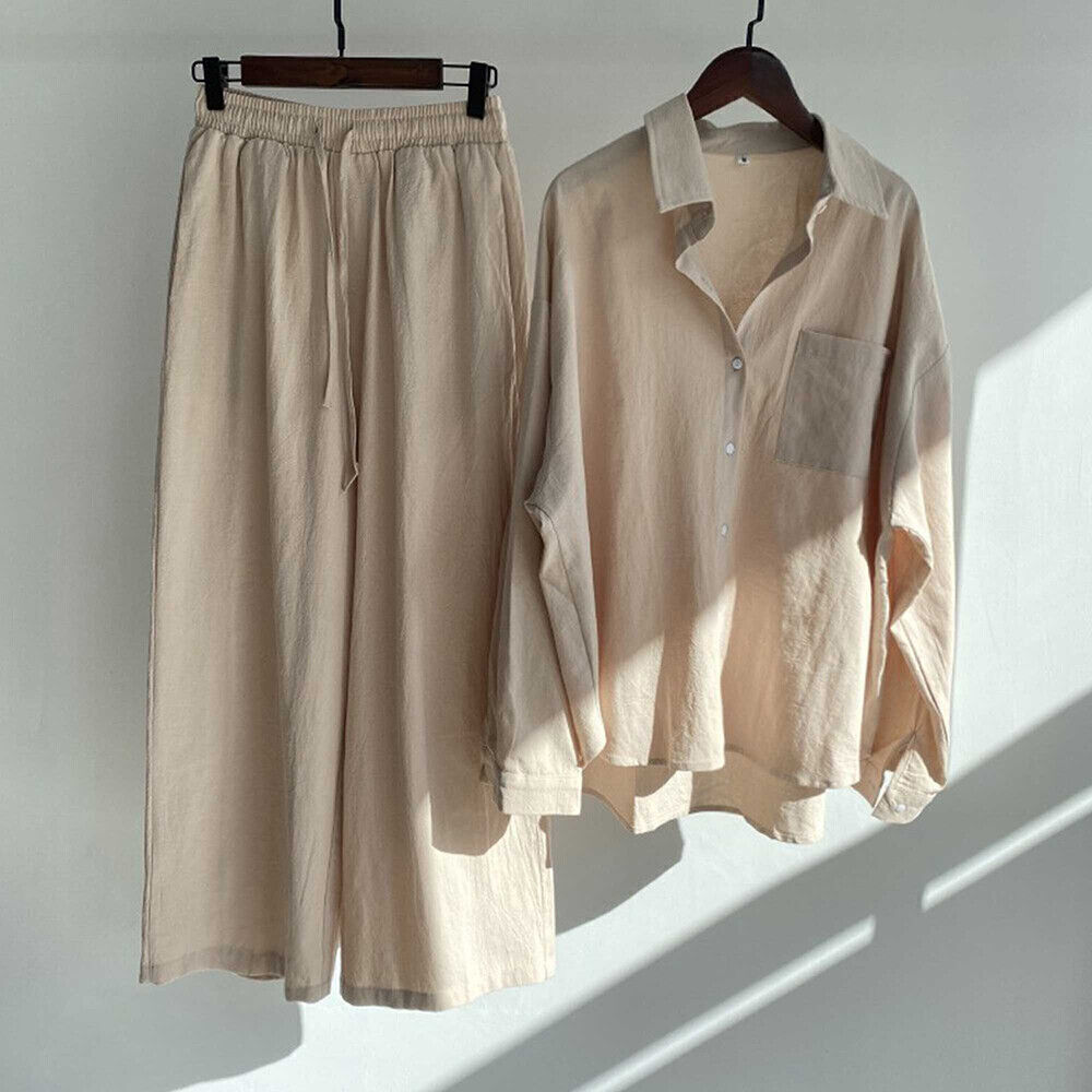 Womens Plus Size Cotton Linen Button Tops+Pants Ladies Casual Loungewear Outfits - Imagen 17 de 22