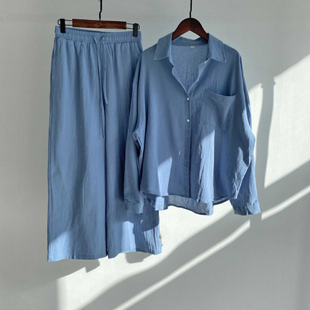 Womens Plus Size Cotton Linen Button Tops+Pants Ladies Casual Loungewear Outfits - Imagen 19 de 22
