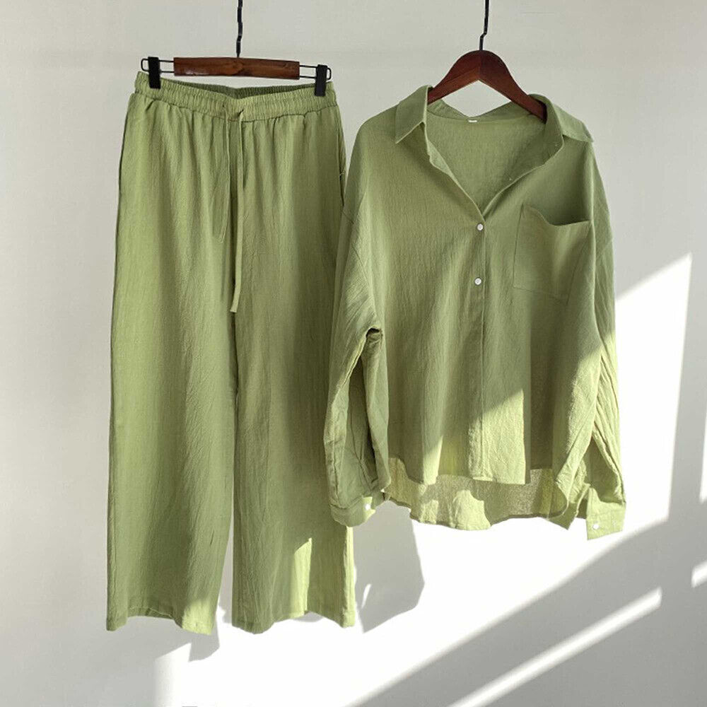 Womens Plus Size Cotton Linen Button Tops+Pants Ladies Casual Loungewear Outfits - Imagen 18 de 22