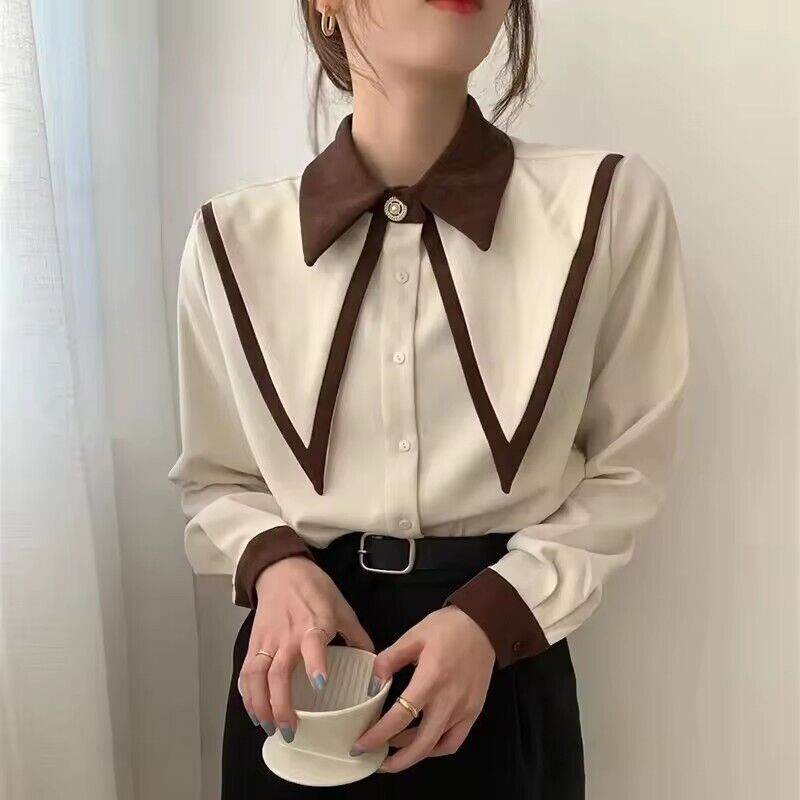 Chiffon Shirts Women Long Sleeve Blouses Office Turn Down Collar Casual Tops - Picture 20 of 20