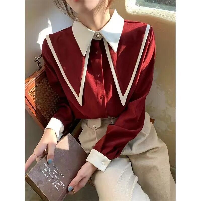 Chiffon Shirts Women Long Sleeve Blouses Office Turn Down Collar Casual Tops - Picture 19 of 20