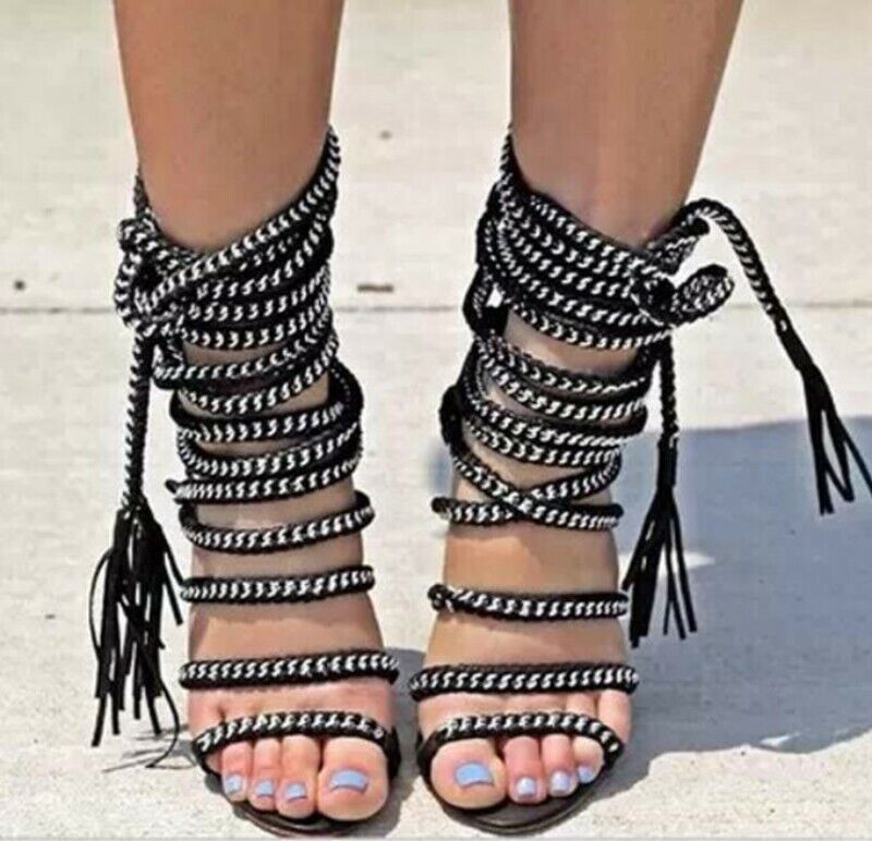 Hollow Out High-Heels Strappy Gladiator Sandals Roman Rope Women Shoes Laces New - Picture 7 of 9