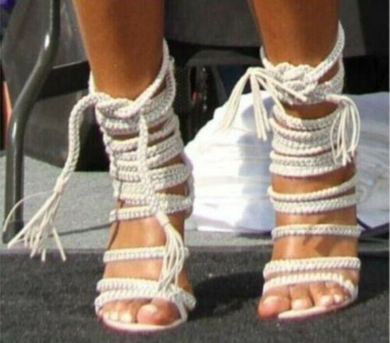 Hollow Out High-Heels Strappy Gladiator Sandals Roman Rope Women Shoes Laces New - Picture 8 of 9