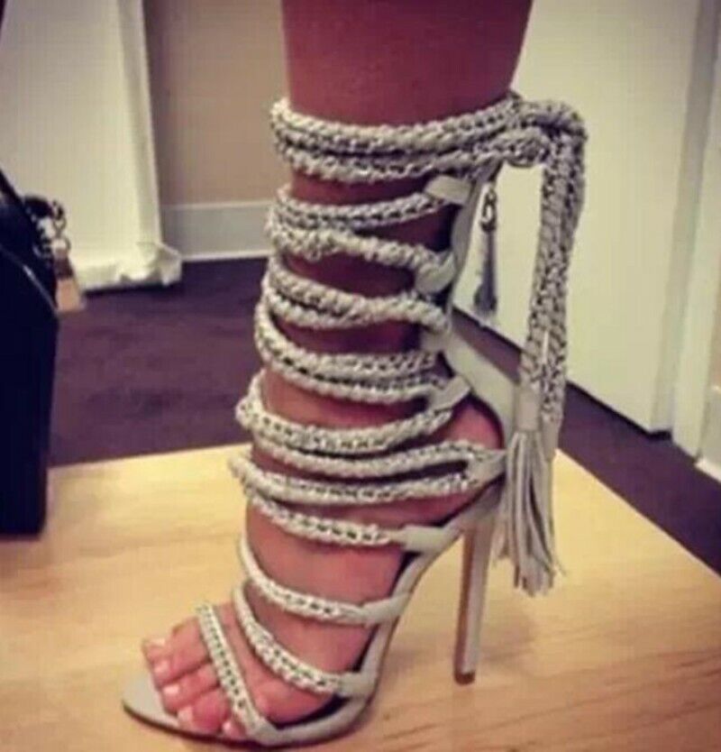 Hollow Out High-Heels Strappy Gladiator Sandals Roman Rope Women Shoes Laces New - Picture 9 of 9