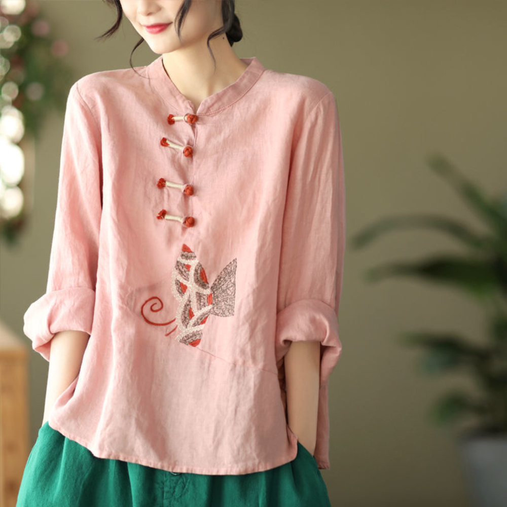 Ethnic Women Embroidery Cotton Linen T-shirts Casual Tops Blouse Retro Chinese - Picture 22 of 23