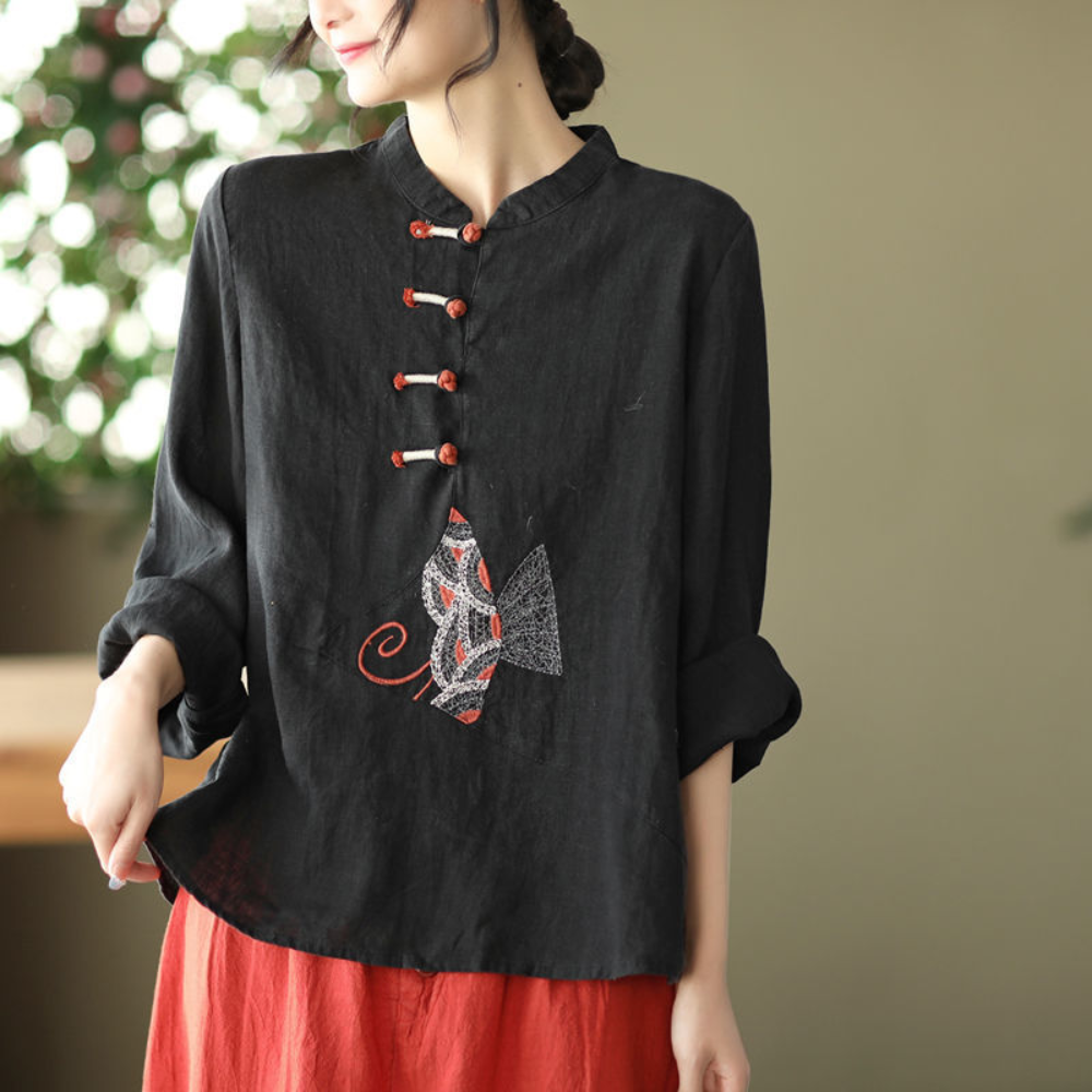Ethnic Women Embroidery Cotton Linen T-shirts Casual Tops Blouse Retro Chinese - Picture 20 of 23