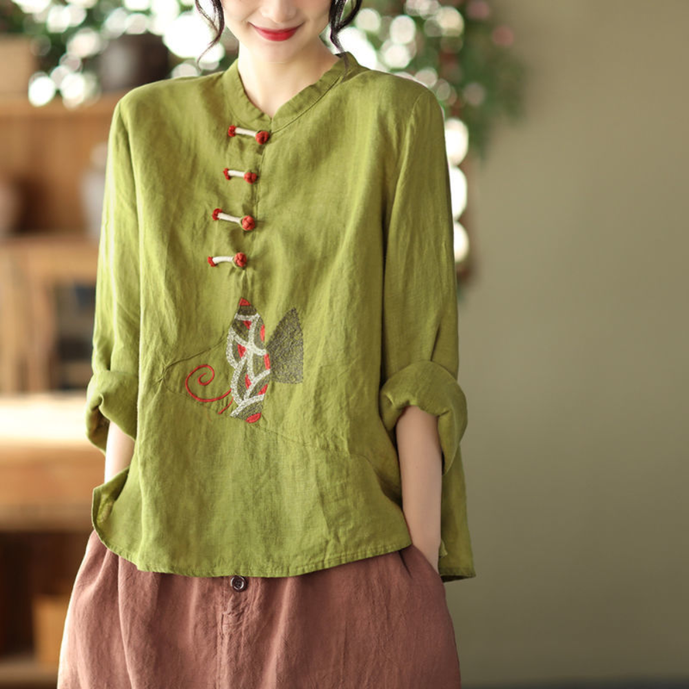 Ethnic Women Embroidery Cotton Linen T-shirts Casual Tops Blouse Retro Chinese - Picture 21 of 23