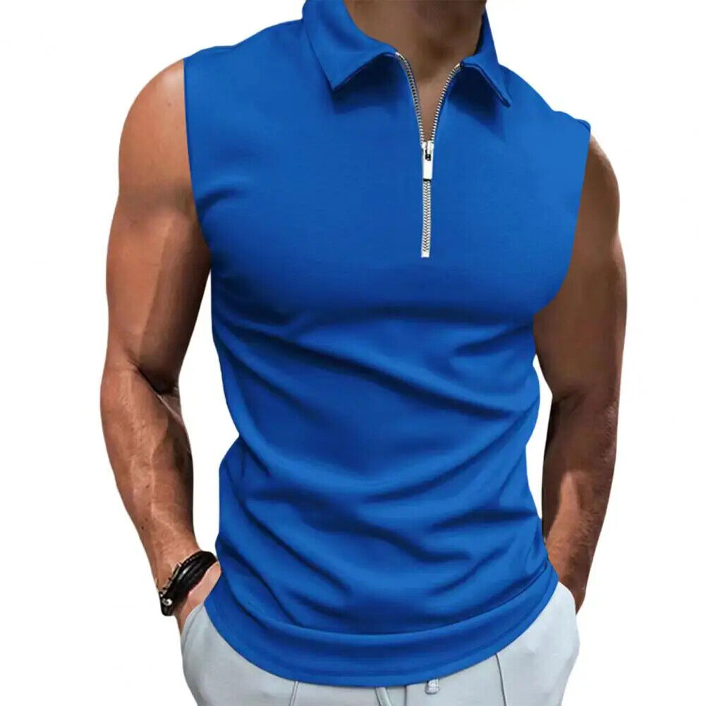 Men Summer Vest Sleeveless Lapel Zip Neckline Men Tank Top Slim Fit T-shirt - Imagen 16 de 20