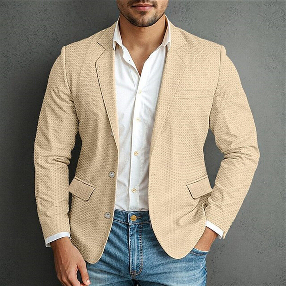 Hombres Formal Trabajo Blazer Chaqueta Negocios Informal Botón Calce Ajustado Traje Abrigo Prendas para el torso - Imagen 18 de 18