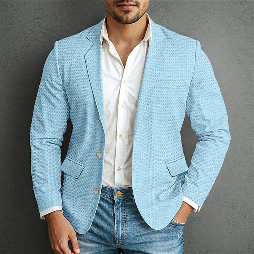 Hombres Formal Trabajo Blazer Chaqueta Negocios Informal Botón Calce Ajustado Traje Abrigo Prendas para el torso - Imagen 16 de 18