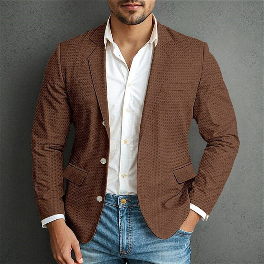 Hombres Formal Trabajo Blazer Chaqueta Negocios Informal Botón Calce Ajustado Traje Abrigo Prendas para el torso - Imagen 15 de 18