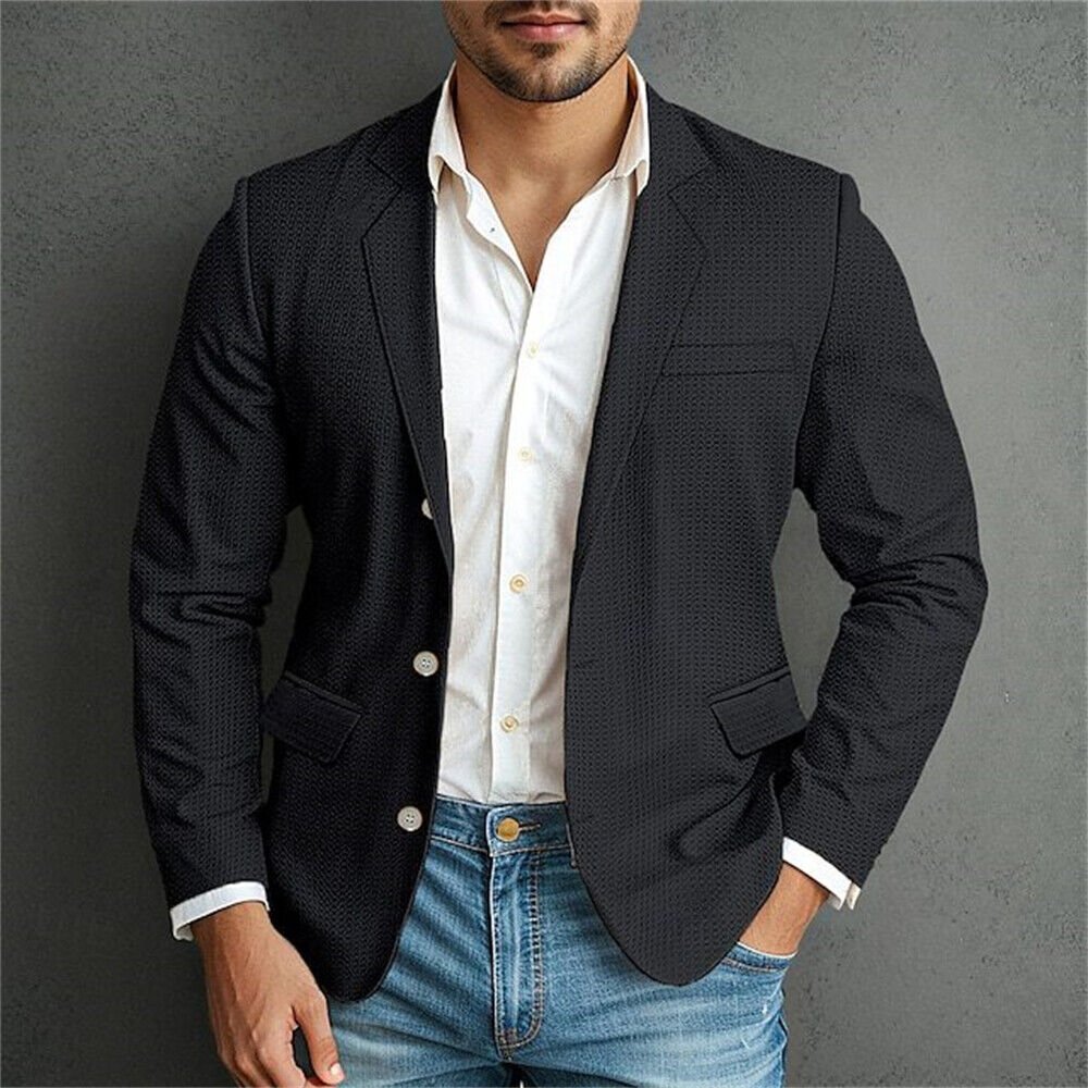 Hombres Formal Trabajo Blazer Chaqueta Negocios Informal Botón Calce Ajustado Traje Abrigo Prendas para el torso - Imagen 14 de 18