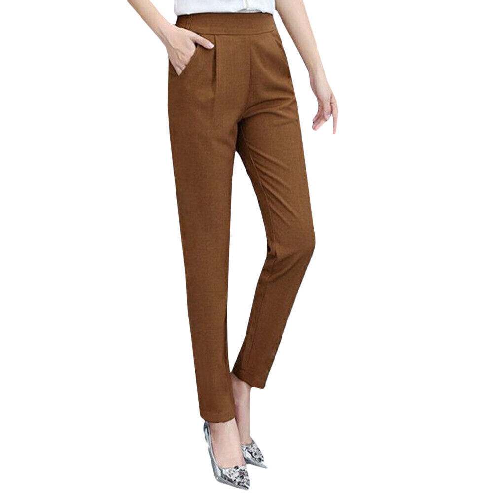 Women Elegant Slim High Waist Pants Casual Formal Office Work Trousers Bottoms - Picture 18 of 18
