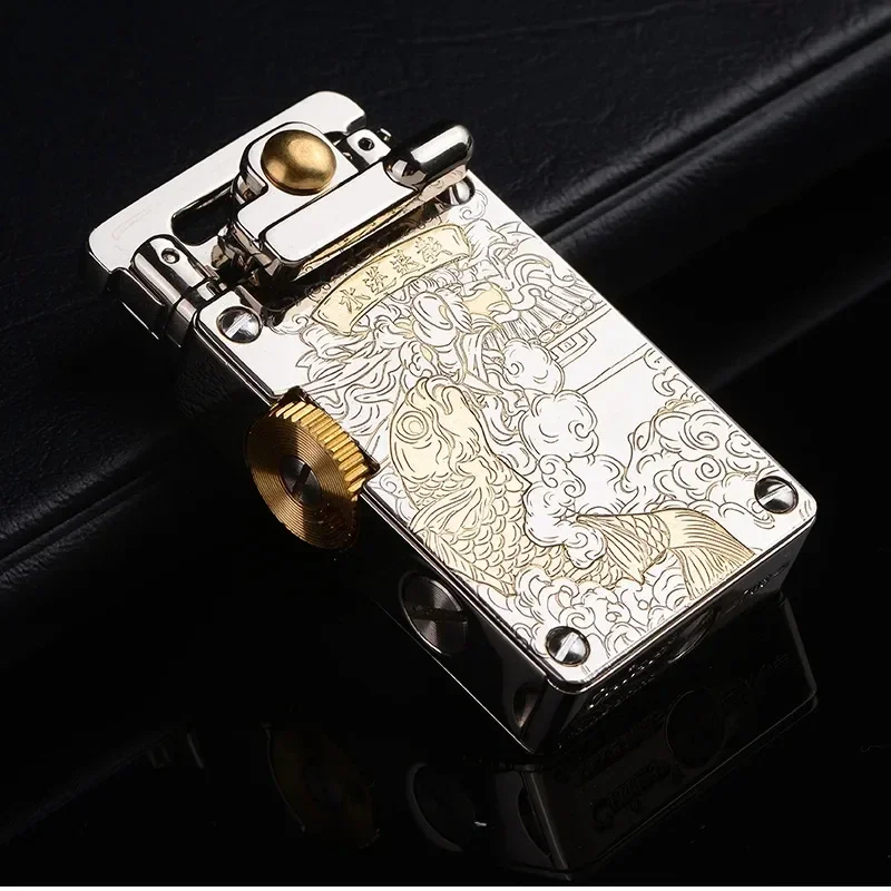 Metal Grinding Wheel Windproof Kerosene Lighter Classic Engraved Leather Gift