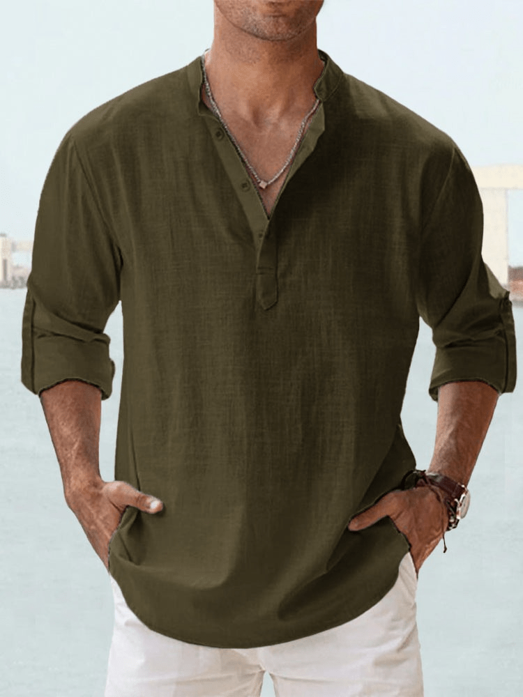 Hombres Camisa Informal Manga Larga Algodón Lino Playa Camiseta Ligera Nueva 8 Colores - Imagen 26 de 28