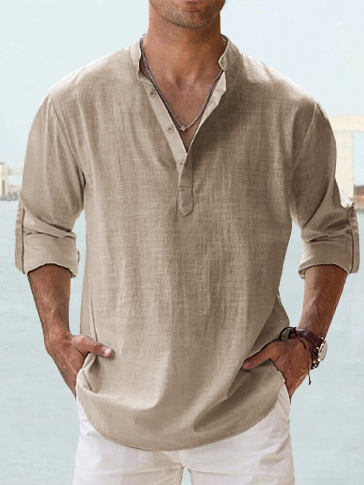 Hombres Camisa Informal Manga Larga Algodón Lino Playa Camiseta Ligera Nueva 8 Colores - Imagen 24 de 28