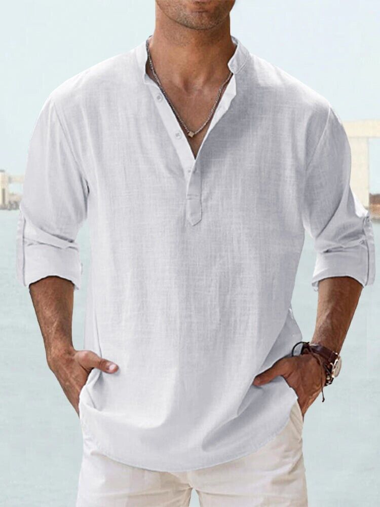 Hombres Camisa Informal Manga Larga Algodón Lino Playa Camiseta Ligera Nueva 8 Colores - Imagen 25 de 28