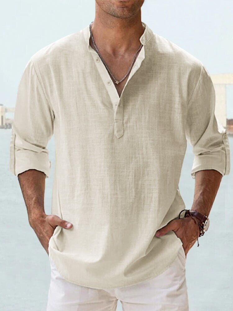 Hombres Camisa Informal Manga Larga Algodón Lino Playa Camiseta Ligera Nueva 8 Colores - Imagen 27 de 28