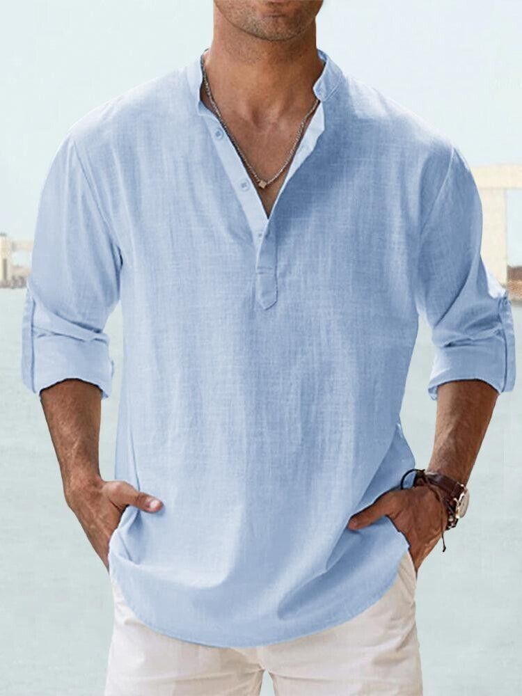 Hombres Camisa Informal Manga Larga Algodón Lino Playa Camiseta Ligera Nueva 8 Colores - Imagen 21 de 28