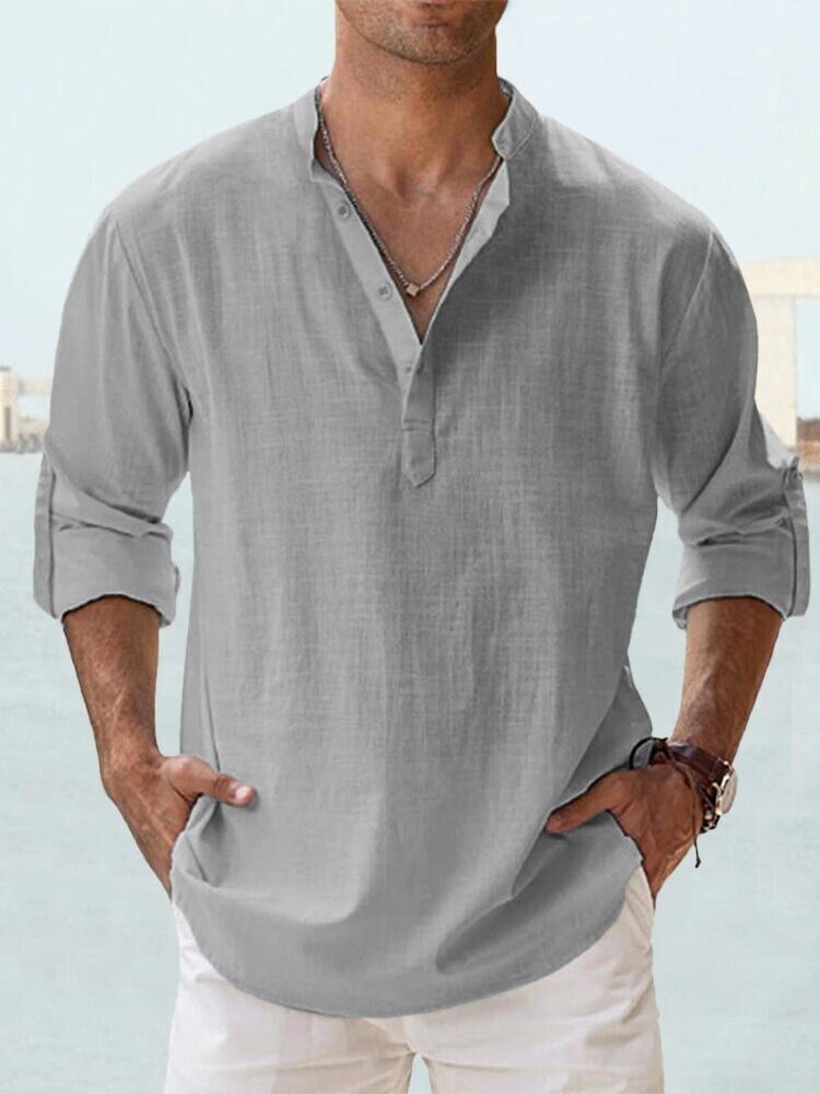 Hombres Camisa Informal Manga Larga Algodón Lino Playa Camiseta Ligera Nueva 8 Colores - Imagen 19 de 28