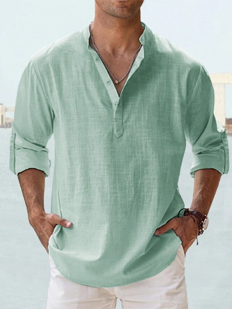 Hombres Camisa Informal Manga Larga Algodón Lino Playa Camiseta Ligera Nueva 8 Colores - Imagen 20 de 28