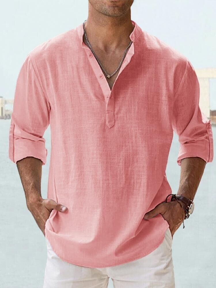 Hombres Camisa Informal Manga Larga Algodón Lino Playa Camiseta Ligera Nueva 8 Colores - Imagen 16 de 28