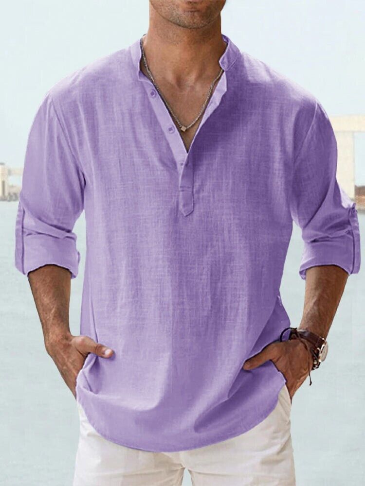 Hombres Camisa Informal Manga Larga Algodón Lino Playa Camiseta Ligera Nueva 8 Colores - Imagen 23 de 28