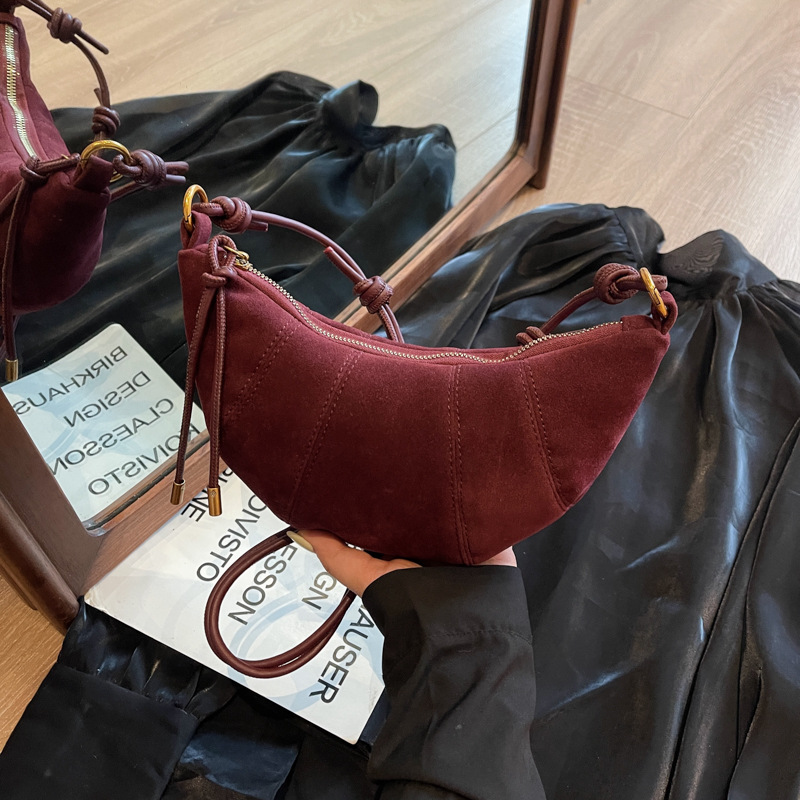 Herbst/Winter Damen Wildleder Halbmond Schultertasche Stylisch Vintage Nähte - Bild 29 von 29