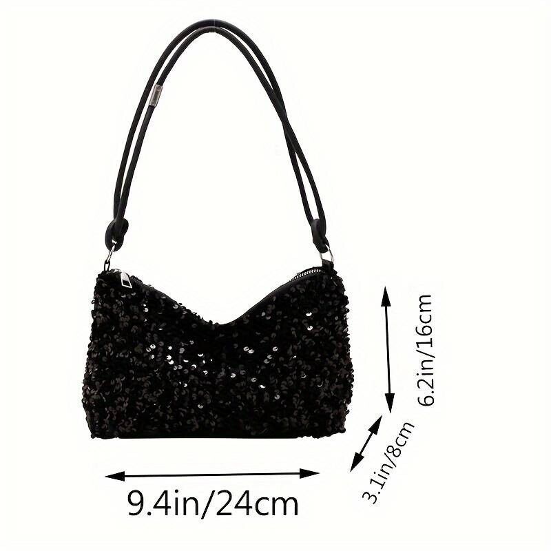 Shining Sequin Underarm Elegant Evening Sparkly Shoulder Bag Black New