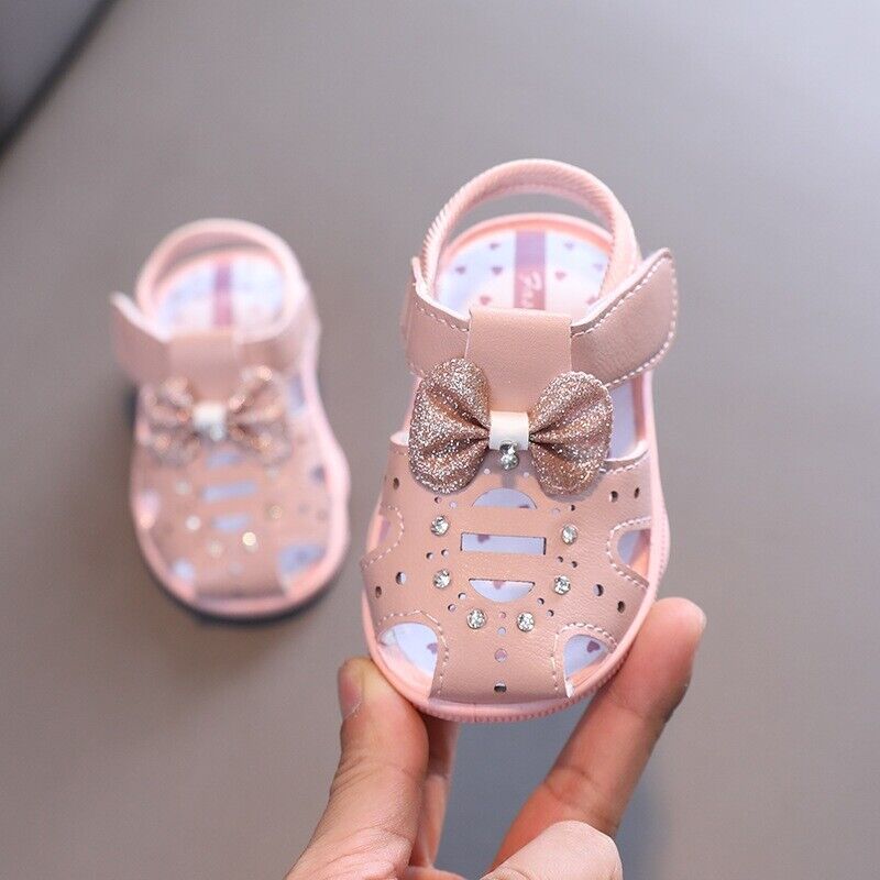 Girls Baby Bow Princess Sandals Toddlers Walking Shoes Non-slip Slippers UK Size
